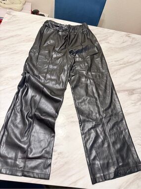 Forever 21 Black Faux Leather Straight-Leg Pants